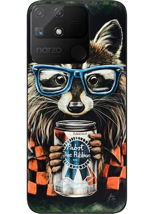 Силиконовый чехол epik для realme narzo 50a с картинкой енот в очках