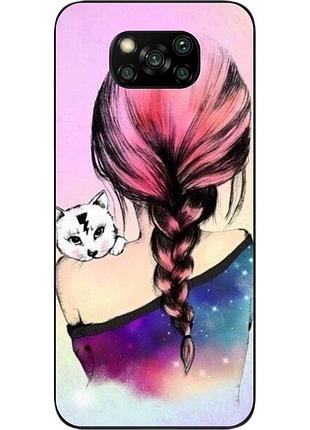 Силиконовый чехол для xiaomi poco x3 с картинкой девушка с котенком