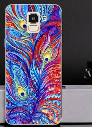 Оригинальный чехол накладка для samsung j6 2018 galaxy j600 с картинкой перья павлина