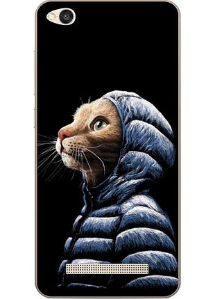 Бампер силіконовий чохол для xiaomi redmi 4a з картинкою кіт у куртці