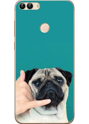 Оригінальний чохол накладка для huawei p smart з картинкою мопс на телефоні