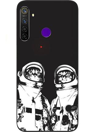 Силиконовый чехол бампер для realme 5 pro с картинкой космонавты коты
