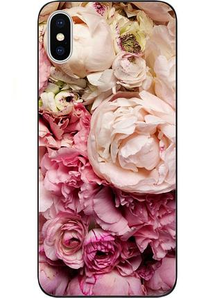 Чехол силиконовый для iphone x с картинкой пионы