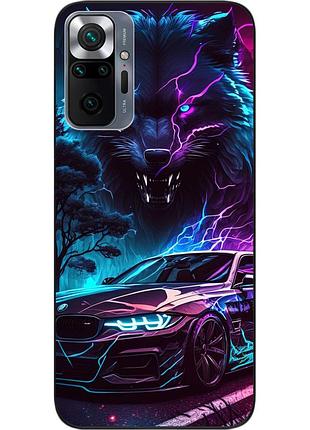 Силиконовый чехол бампер epik для xiaomi redmi note 10 pro с картинкой машина и волк