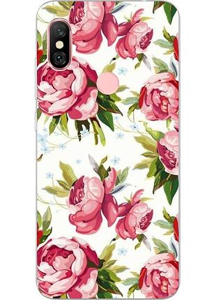 Бампер силиконовый чехол с картинкой для xiaomi redmi note 6 pro розочки