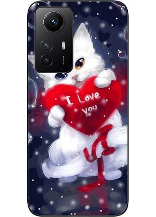 Силиконовый чехол для xiaomi redmi note 12s с картинкой котик с сердцем