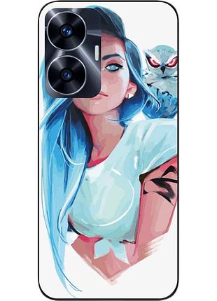 Силиконовый чехол epik для realme c55 с картинкой девушка с совой