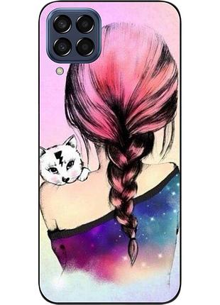 Силиконовый чехол для samsung galaxy m33 5g с картинкой девушка с котенком