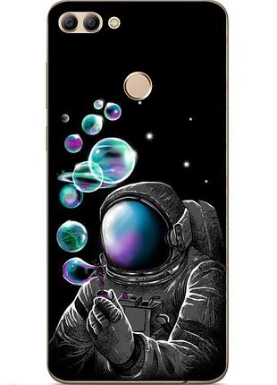Бампер силиконовый чехол для huawei y9 2018 с картинкой космонавт и планеты