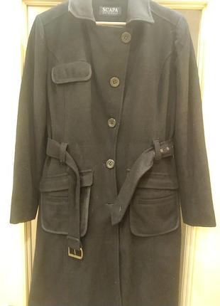 Scapa (m/l). черное пальто под пояс, шерсть с ангорой