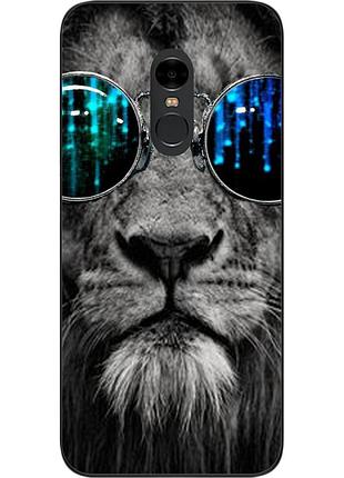 Силиконовый чехол для xiaomi redmi note 4x с картинкой лев в очках