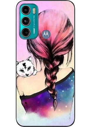 Силіконовий чохол epik для motorola moto g60 з картинкою дівчина з кошеням