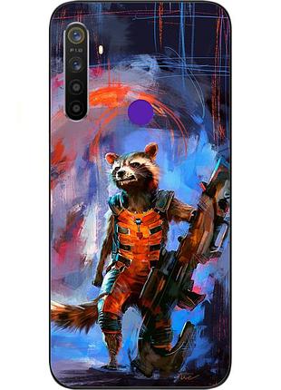 Силиконовый чехол для realme 5i с картинкой енот ракета