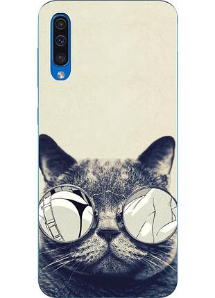Бампер силіконовий чохол для samsung galaxy a50 2019 a505f з картинкою сірий кіт в окулярах