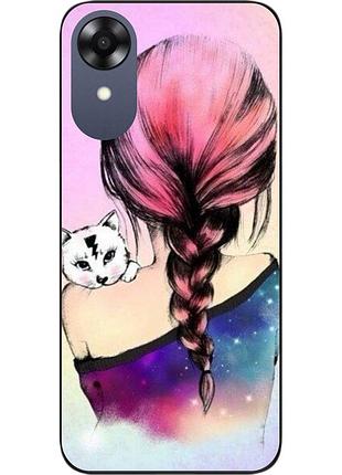 Силиконовый чехол epik для oppo a17k с картинкой девушка с котенком