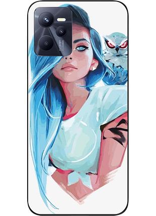 Силиконовый чехол для realme c35 с картинкой девушка с совой
