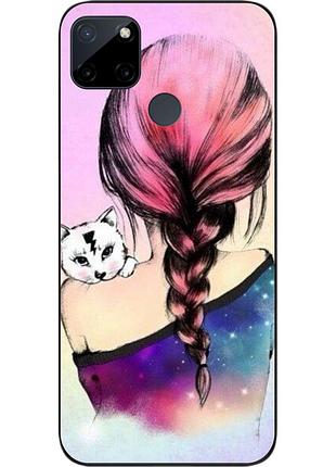Силиконовый чехол для realme c21y / c25y с картинкой девушка с котенком