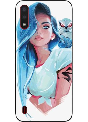 Силіконовий чохол для samsung a01 galaxy a015f з картинкою дівчина з совою