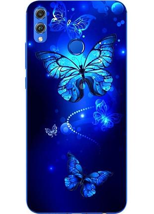 Силиконовый чехол с рисунком для huawei honor 8x синие бабочки