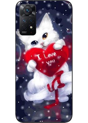Силиконовый чехол для xiaomi redmi note 11 pro с картинкой котик с сердцем