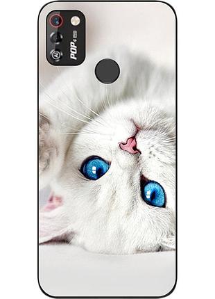 Оригінальний чохол для tecno pop 4 pro з картинкою білий кіт