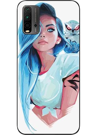 Силиконовый чехол для xiaomi redmi 9t с картинкой девушка с совой