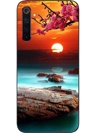 Силиконовый чехол бампер для realme 6 с картинкой красивый закат