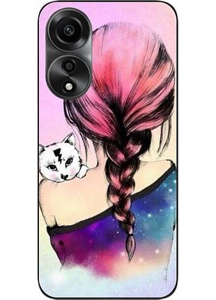Силиконовый чехол epik для oppo a78 4g с картинкой девушка с котенком