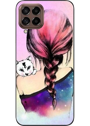 Силиконовый чехол epik для samsung galaxy m53 с картинкой девушка с котенком