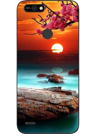 Силиконовый чехол бампер для tecno pop 2f с картинкой красивый закат