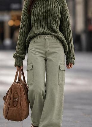 Джинсы карго wide leg светлый хаки размер евро 38