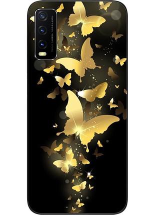 Силіконовий чохол для vivo y20 з картинкою золоті метелики