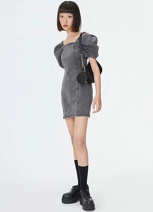 Коротка обтисла джинсова сукня з короткими рукавами h&m