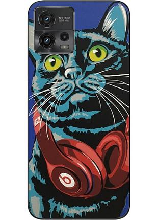 Силіконовий чохол epik для motorola moto g72 з картинкою кіт із навушниками