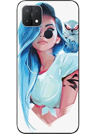 Силиконовый чехол для oppo a15 с картинкой девушка с совой