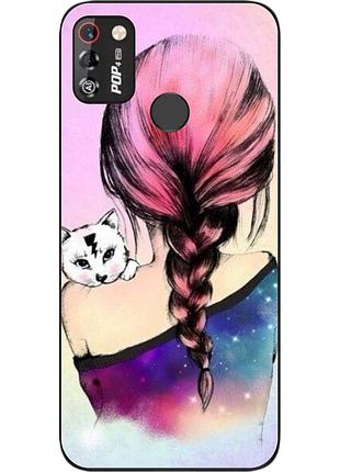 Силіконовий чохол для tecno pop 4 pro з картинкою дівчина з кошеням