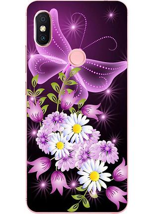 Чехол силиконовый для xiaomi redmi s2 с картинкой бабочка сиреневая