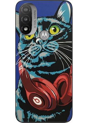 Силіконовий чохол epik для motorola moto e20 з картинкою кіт із навушниками
