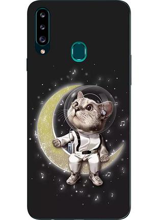 Силиконовый чехол с рисунком для samsung a20s galaxy a207f котик на луне