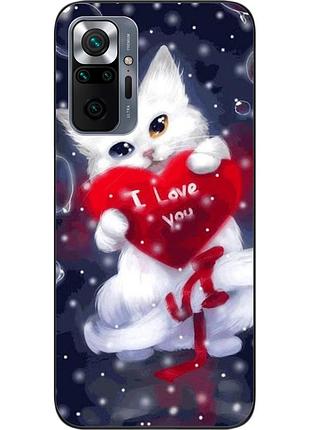 Силиконовый чехол для xiaomi redmi note 10 pro с картинкой котик с сердцем