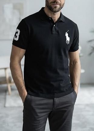 Чоловіче поло polo ralph lauren slim fit, розмір xl з фірмовою вишивкою та цифрою «3» на рукаві