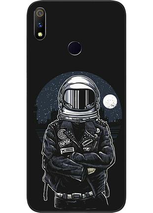 Силиконовый чехол бампер для realme 3 pro с картинкой космонавт и луна