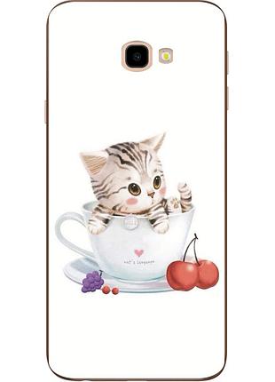 Бампер оригінальний чохол з принтом для samsung galaxy j4 plus 2018 котик в чашці