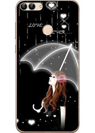 Чехол силиконовый для huawei p smart с картинкой девушка под зонтом