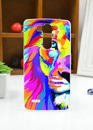 Силиконовый чехол накладка для lg g3s optimus g3mini d722 d725 с рисунком разноцветный лев