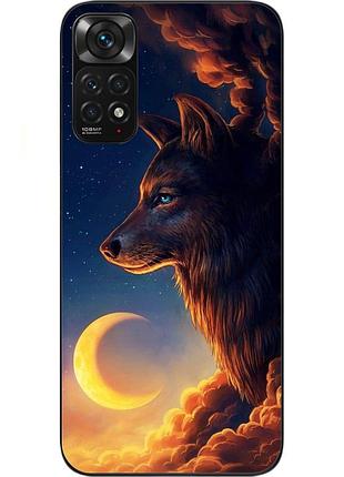 Бампер силиконовый чехол для xiaomi redmi note 11 / note 11s с картинкой волк и луна