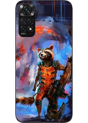 Бампер силиконовый чехол для xiaomi redmi note 11 / note 11s с картинкой енот ракета