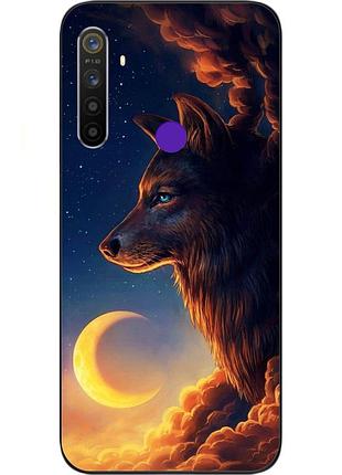 Чехол силиконовый для realme 5 с картинкой луна и волк