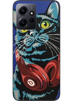 Силиконовый чехол для xiaomi redmi note 12 4g с картинкой кот с наушниками