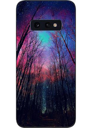 Силиконовый чехол бампер для samsung s10e galaxy g970f с картинкой лес космическое небо